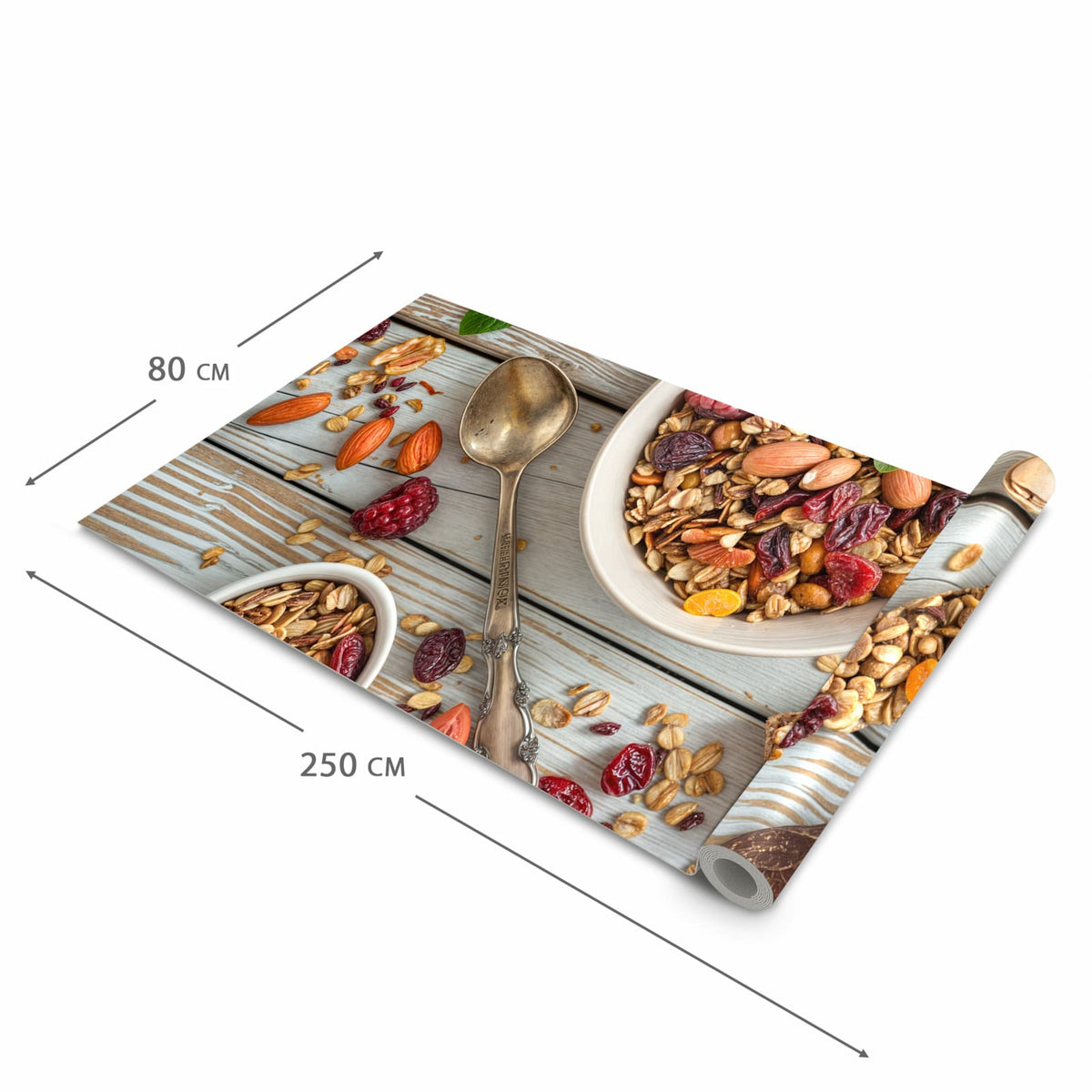 Formstabiler rutschfester Küchenteppich mit Motiv Frühstück Deluxe in der Grösse 60x150 cm