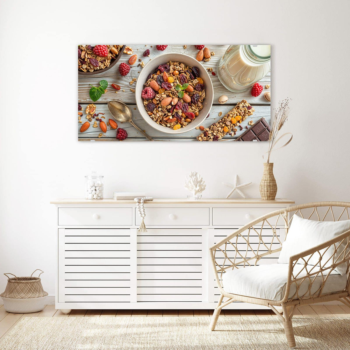 Echtglas, 4 mm – kein Acryl, keine Folie – Wandbild - Müsli mit Nüssen - Querformat