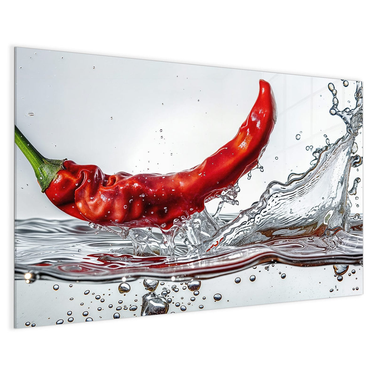 4 mm Glas statt lackiertem Blech – Magnettafel - Chilischote im Spritzer
