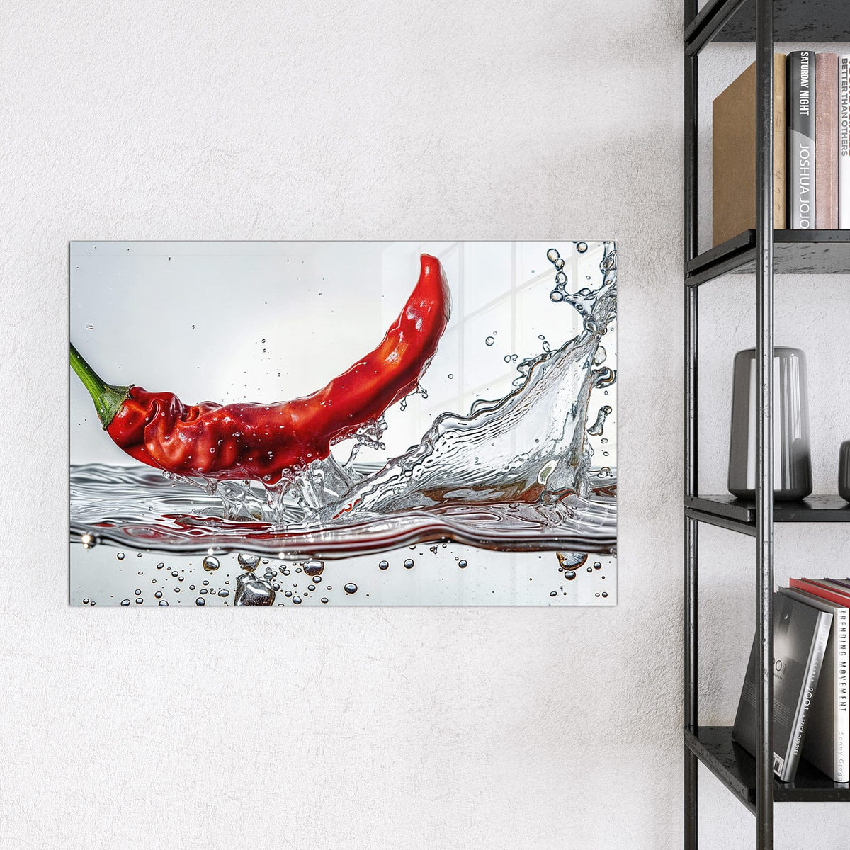 9 Größen – von 30 × 30 bis 120 × 90 cm – Magnettafel - Chilischote im Spritzer