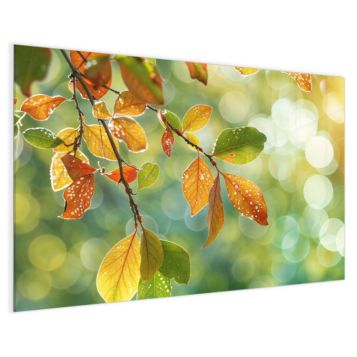 4 mm Glas statt lackiertem Blech – Magnettafel - Blätter mit Tautropfen