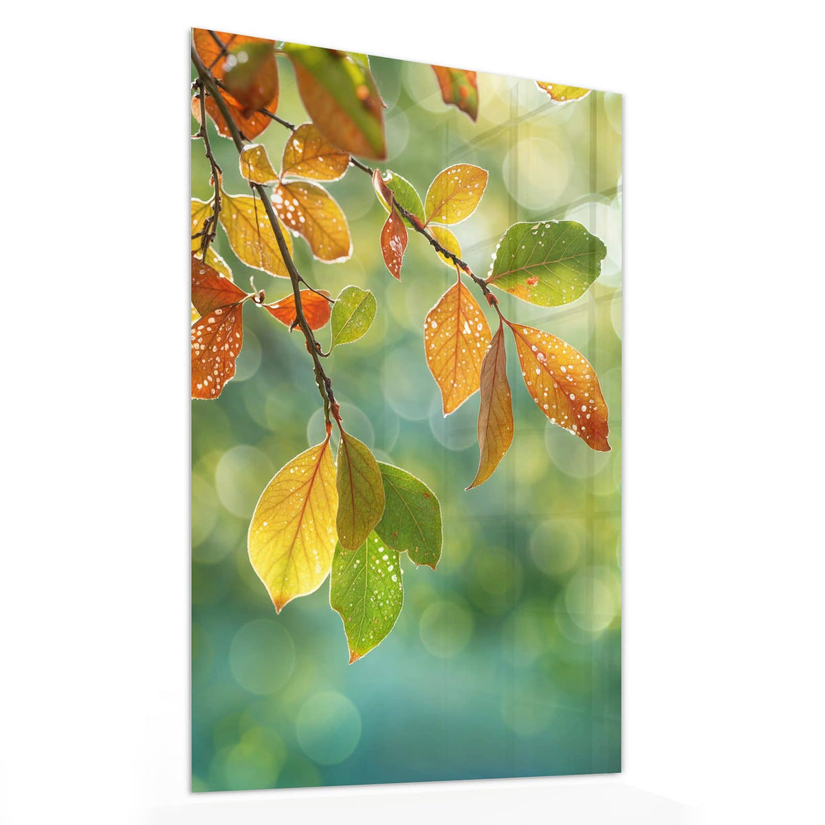 11 Größen – von 30 × 60 bis 60 × 150 cm – Wandbild - Blätter mit Tautropfen - Hochformat