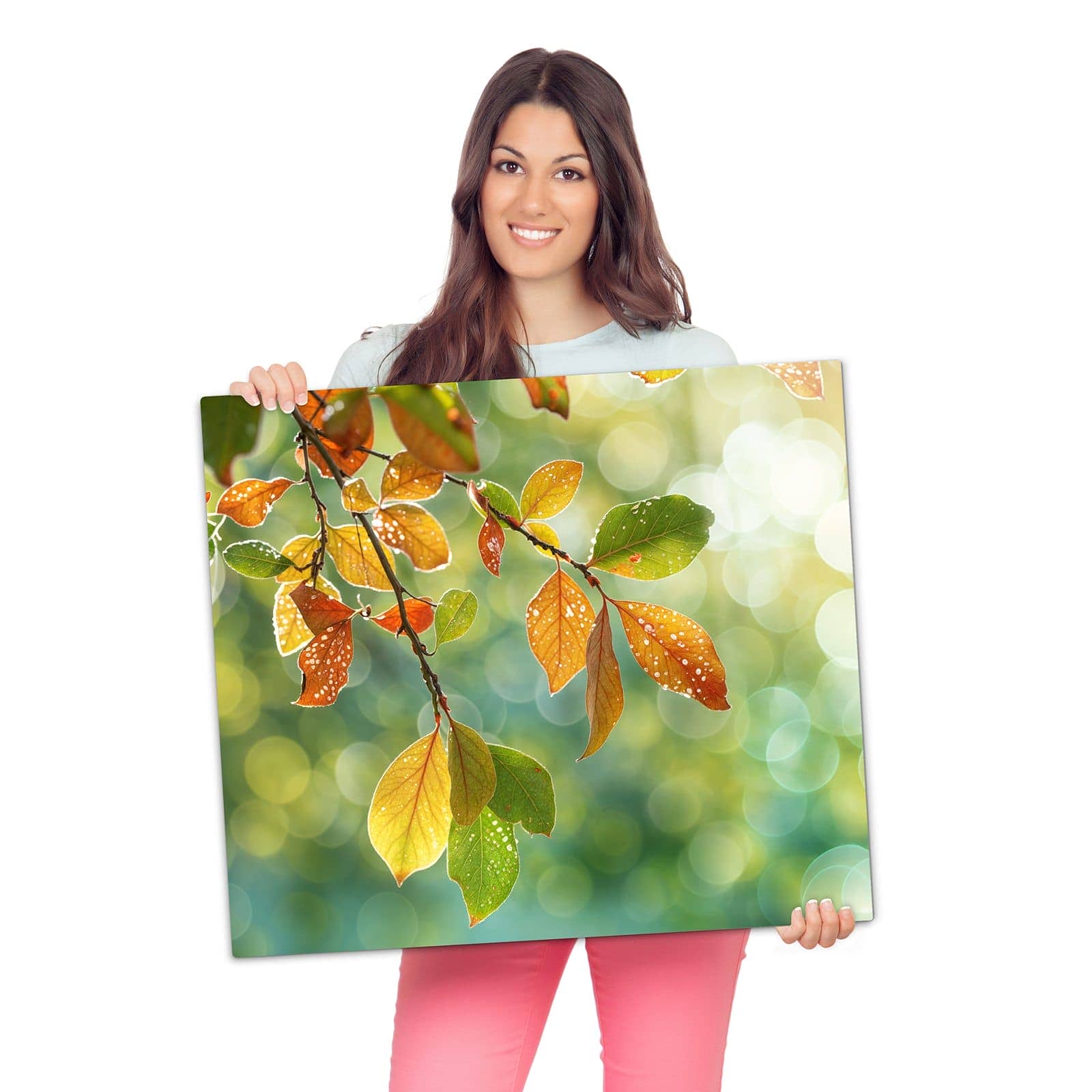 Abdeckplatte für Ceranfeld mit Herbstlaube Lichtspiel-Motiv wird zur Größendarstellung gehalten