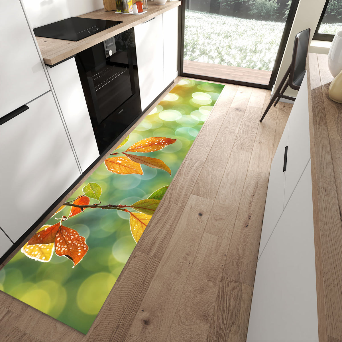 13 Größen – von 60 × 90 bis 80 × 300 cm – Küchenläufer - Blätter mit Tautropfen