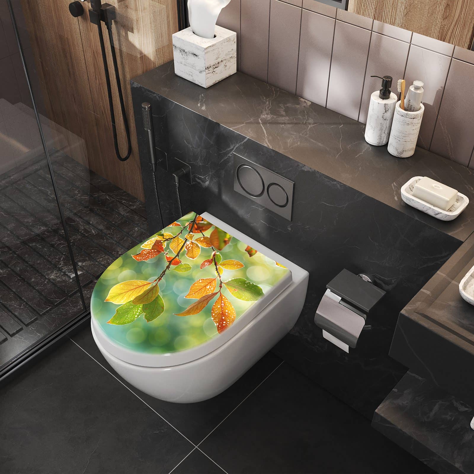 WC-Sitz mit Absenkautomatik Herbstlaube Lichtspiel