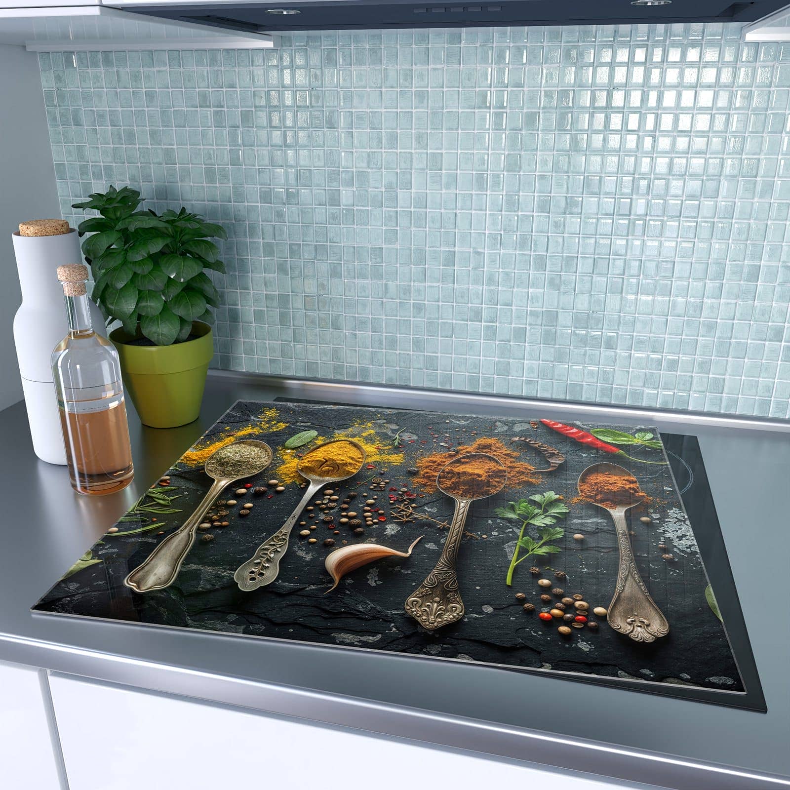 1-teilige Kochfeldabdeckung mit Gewürze Löffel Mix-Motiv auf dem Ceranfeld