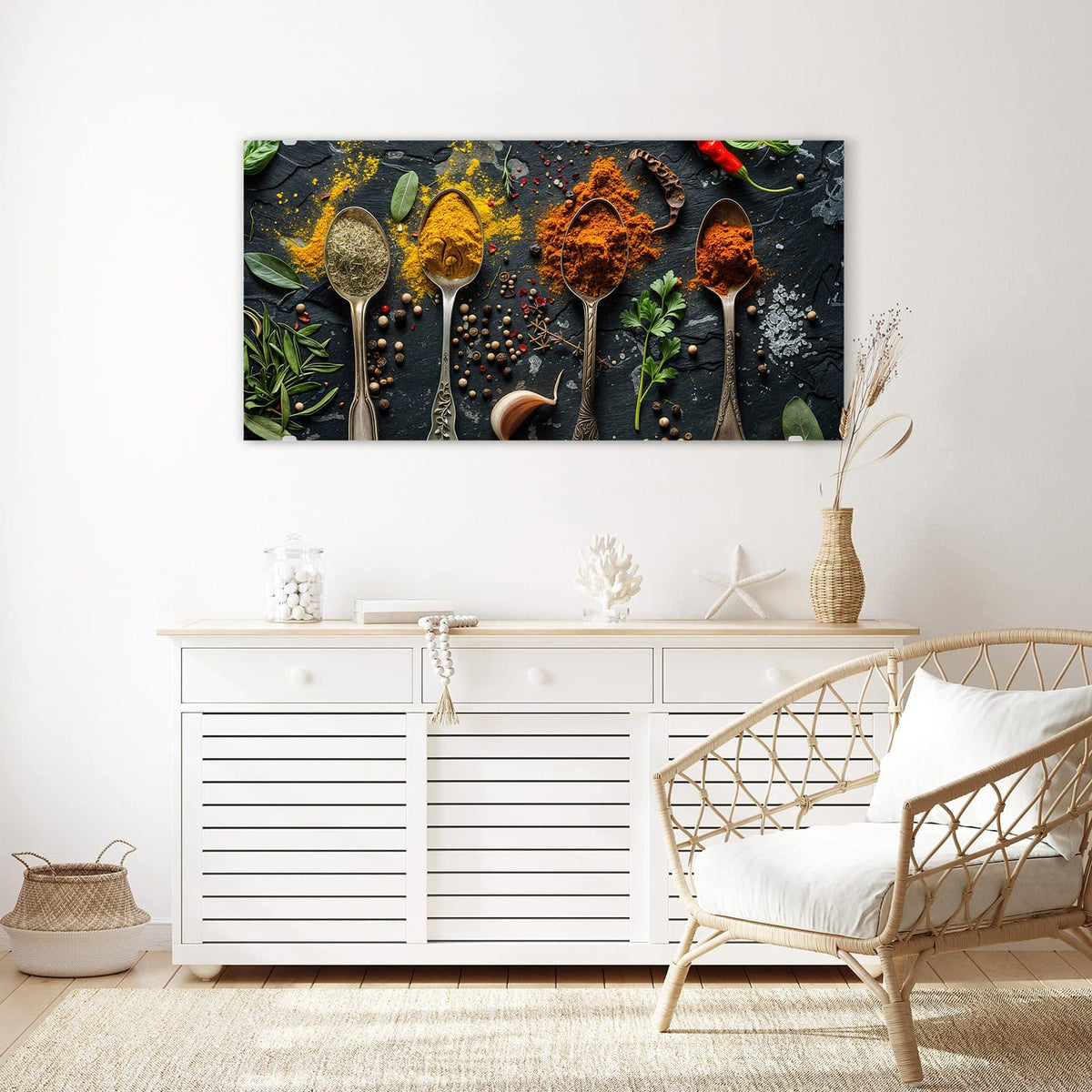 Echtglas, 4 mm – kein Acryl, keine Folie – Wandbild - Zwei Gewürzlöffel - Querformat