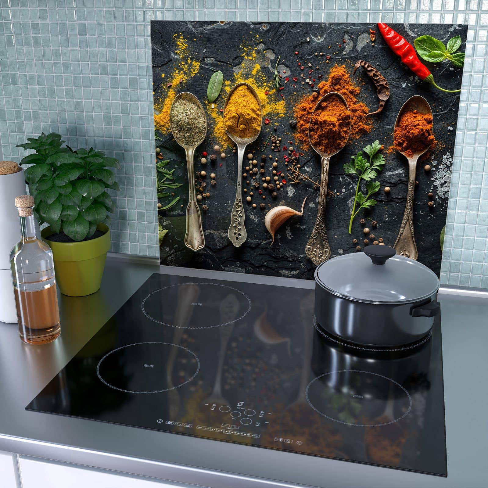 2-teilige Herdabdeckplatte mit Gewürze Löffel Mix-Motiv auf dem Ceranfeld