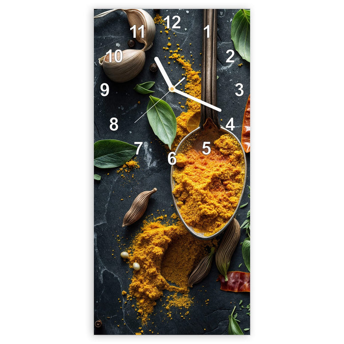 Wanduhr Kräuter Gewürze aus Glas – Hochformat 30 × 60 cm mit Ziffernblatt Modern