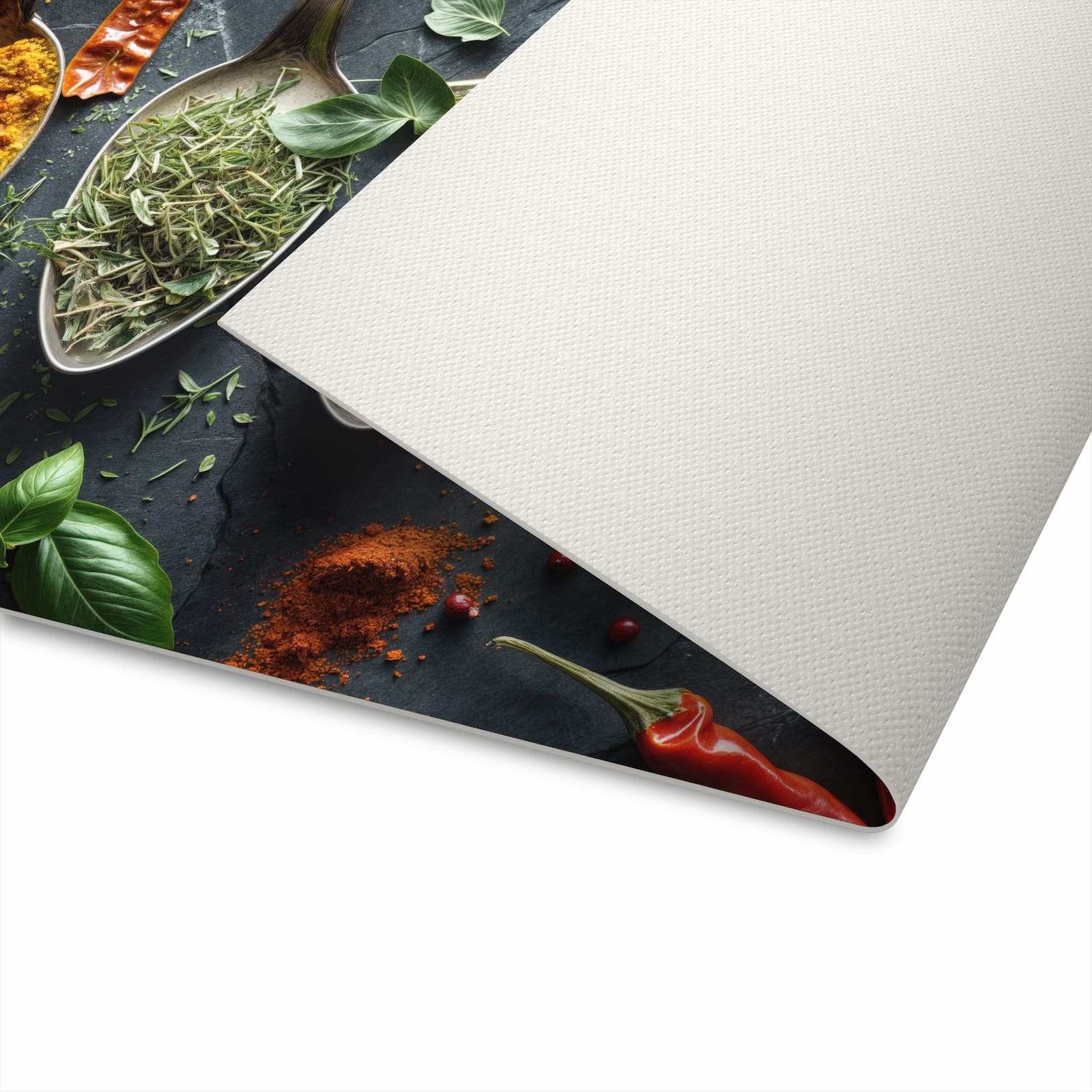 Hygienischer Küchenteppich mit Motiv Kräuter Gewürze in moderner Küche