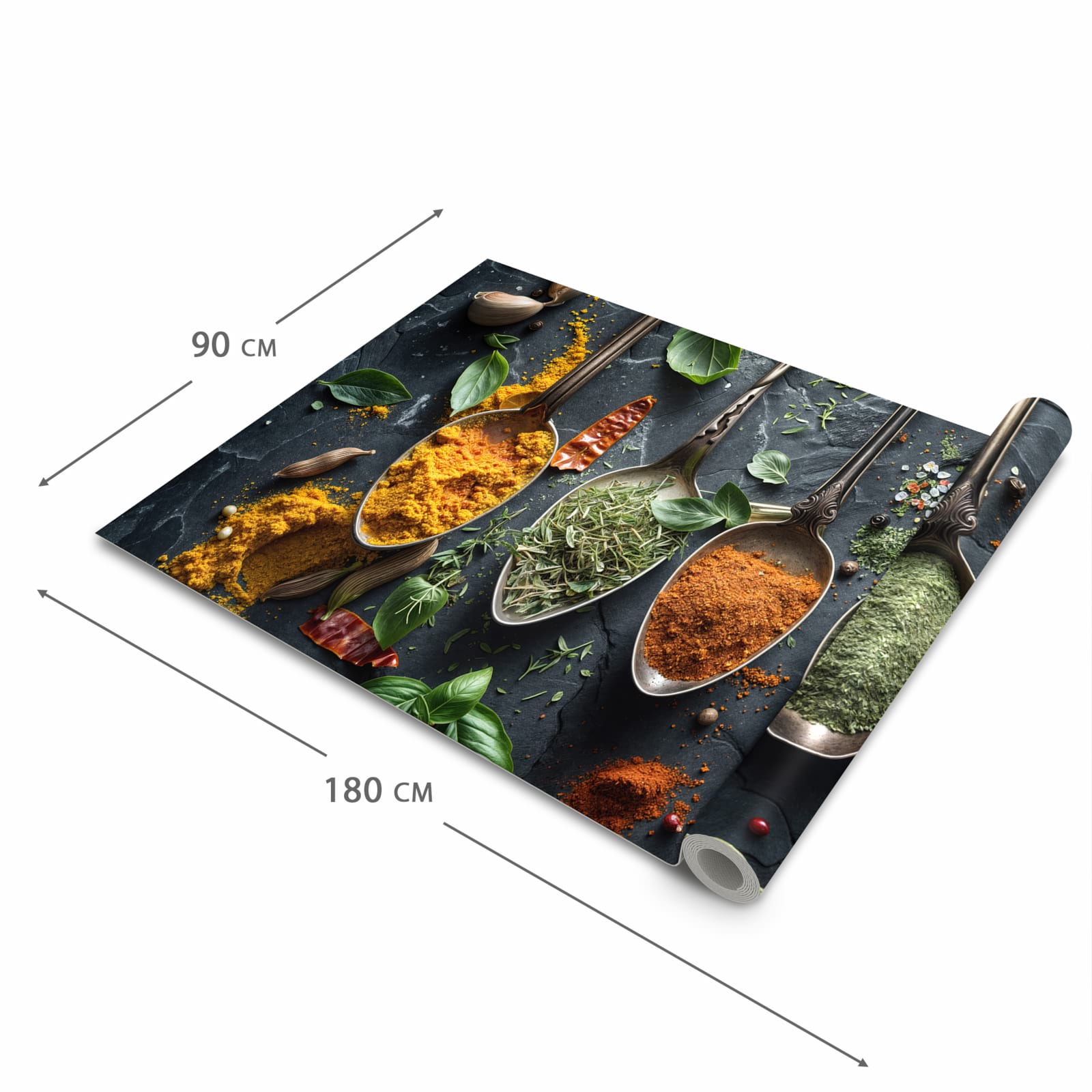UV-beständiger rutschfester Küchenläufer mit Motiv Kräuter Gewürze in der Grösse 90x240 cm