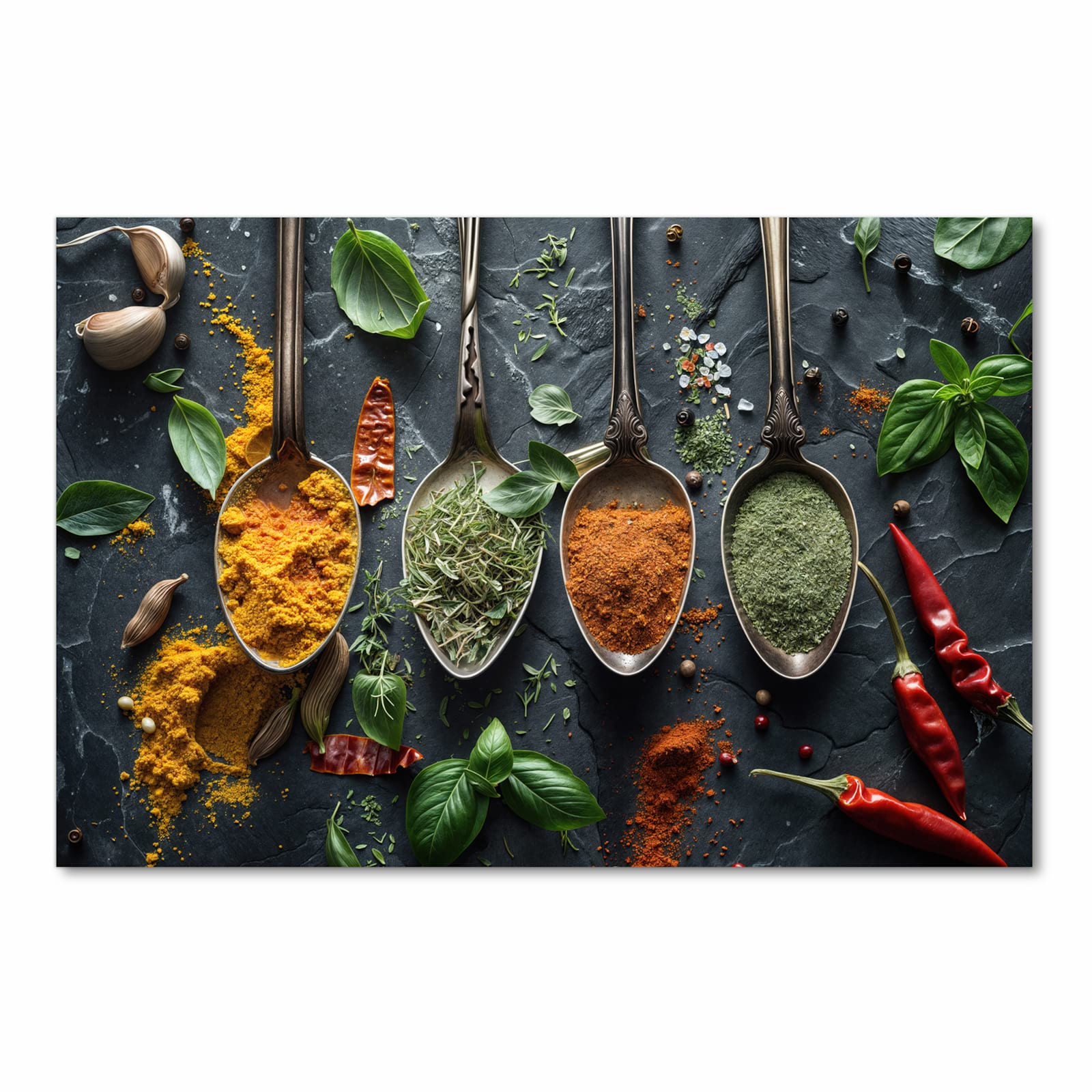 Abriebfester Bodenläufer Teppich mit Motiv Kräuter Gewürze in Frontansicht