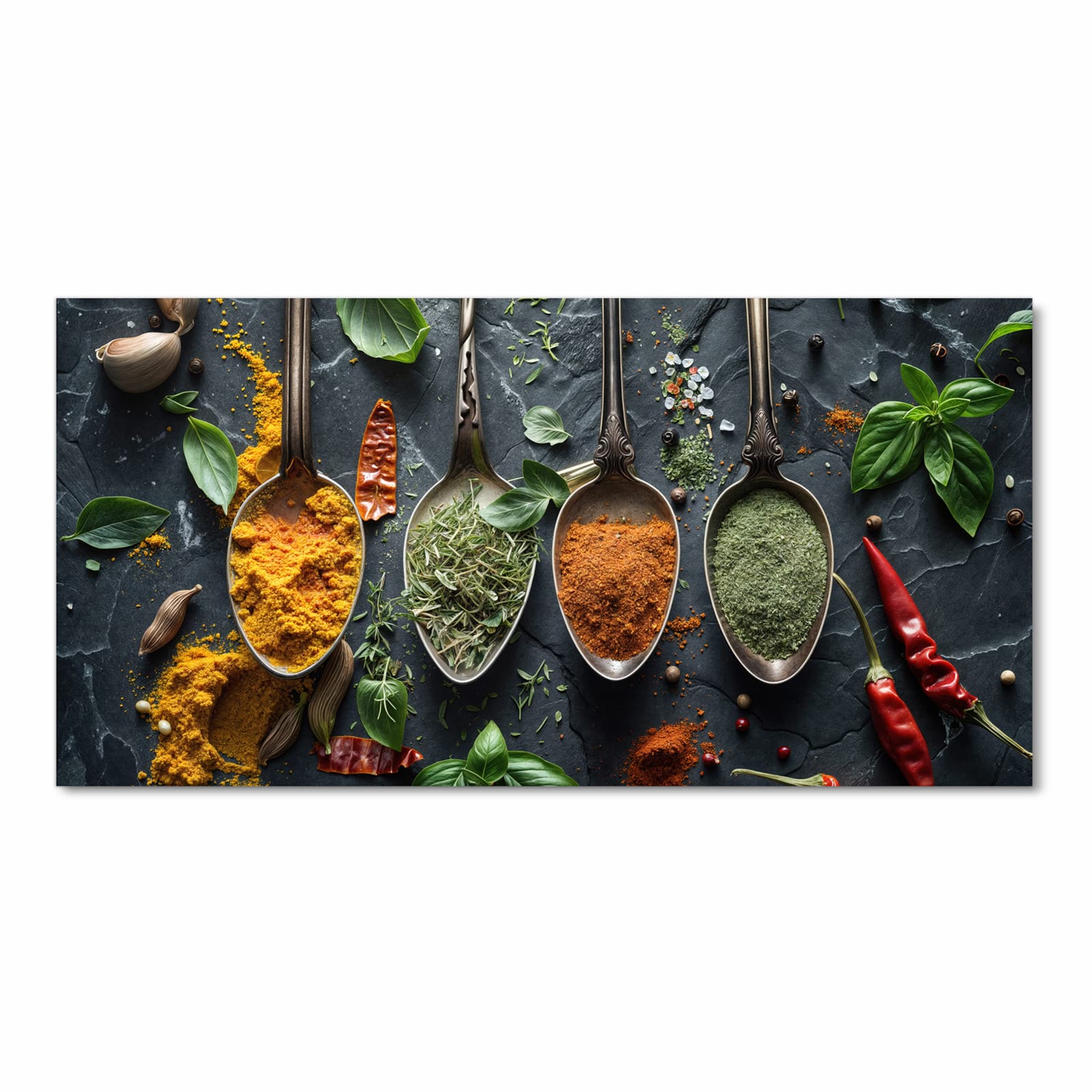 Bodenschonender rutschfester Küchenteppich mit Motiv Kräuter Gewürze in Frontansicht