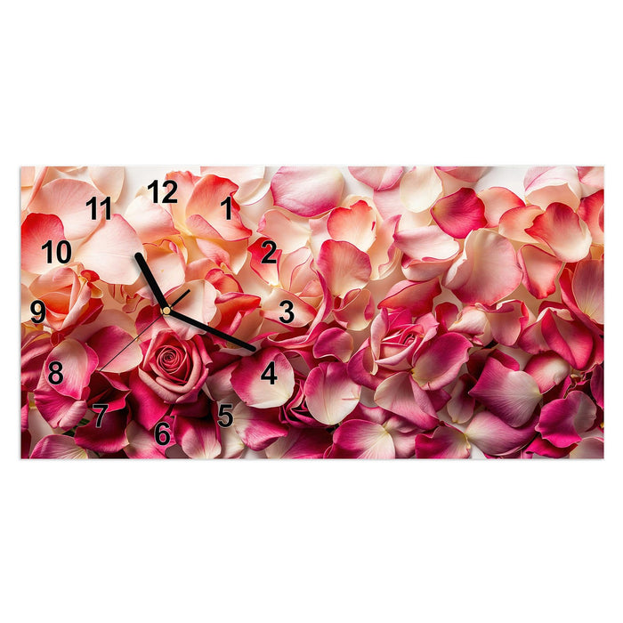 Wanduhr Rosenblätter Farbenspiel aus Glas – Querformat 60 × 30 cm mit Ziffernblatt Modern
