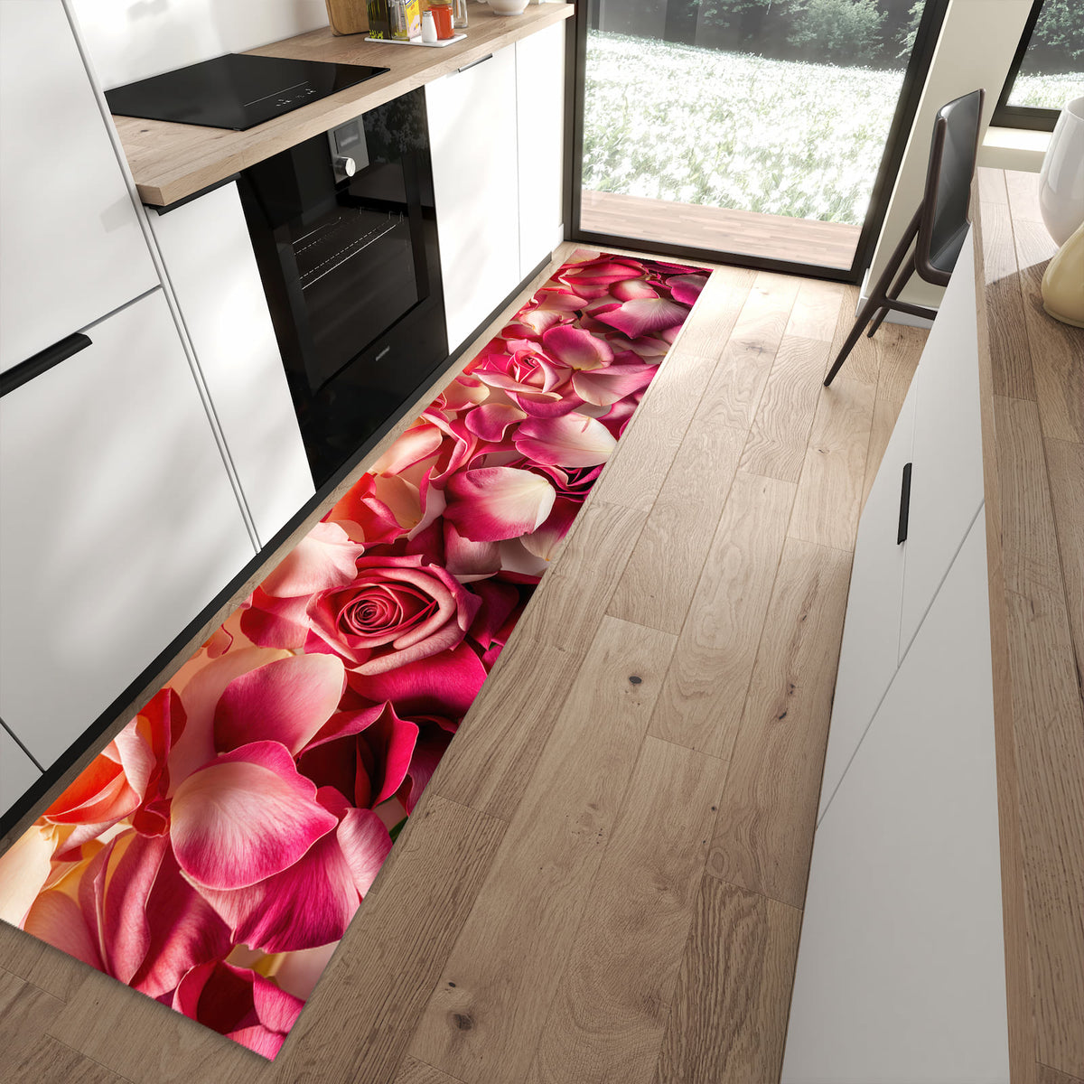 13 Größen – von 60 × 90 bis 80 × 300 cm – Küchenläufer - Rosenblüten in Pink