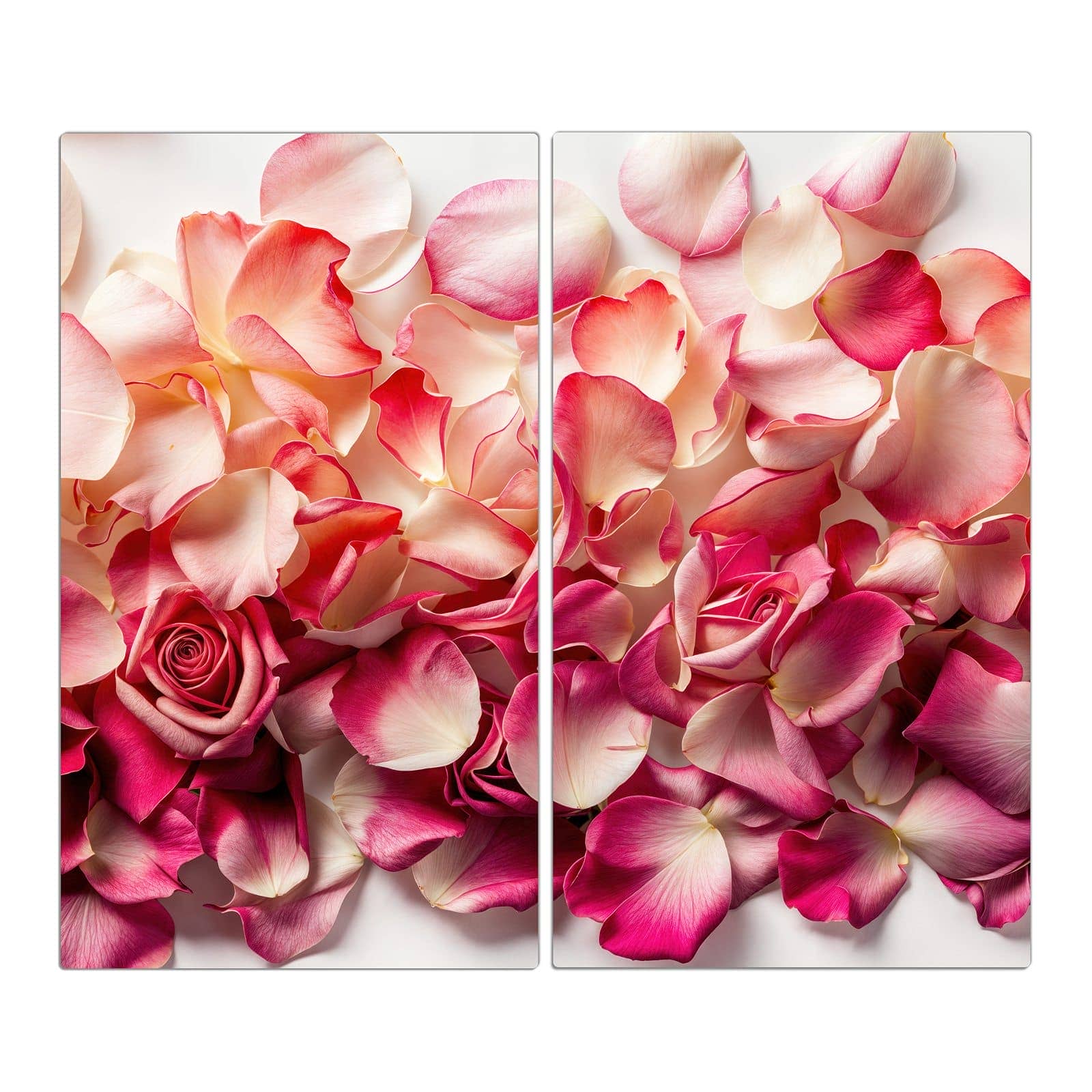 2-teilige Abdeckung für Herdplatten mit Rosenblätter Farbenspiel-Motiv in der Frontansicht