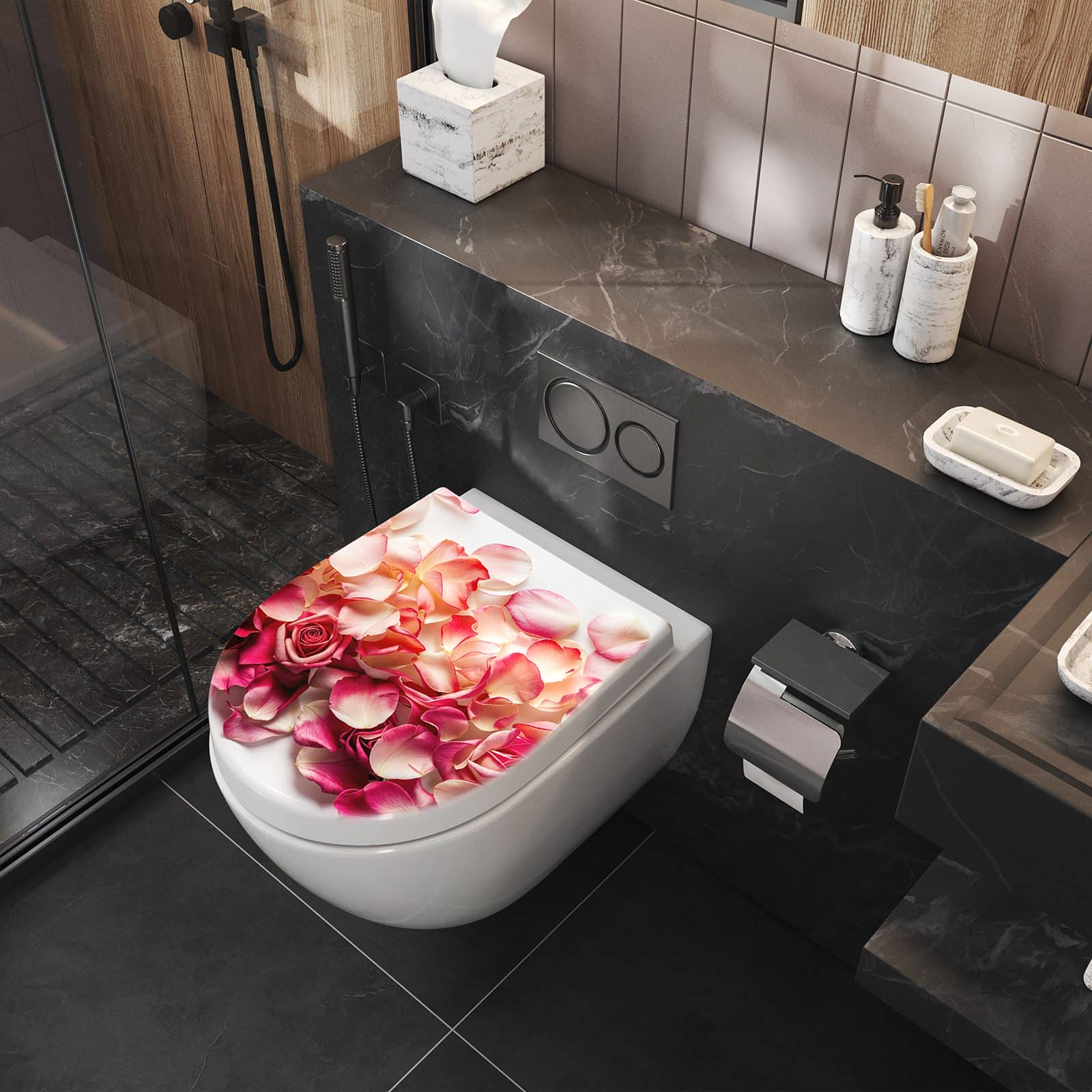 WC-Sitz mit Absenkautomatik Rosenblätterbuntes Spiel