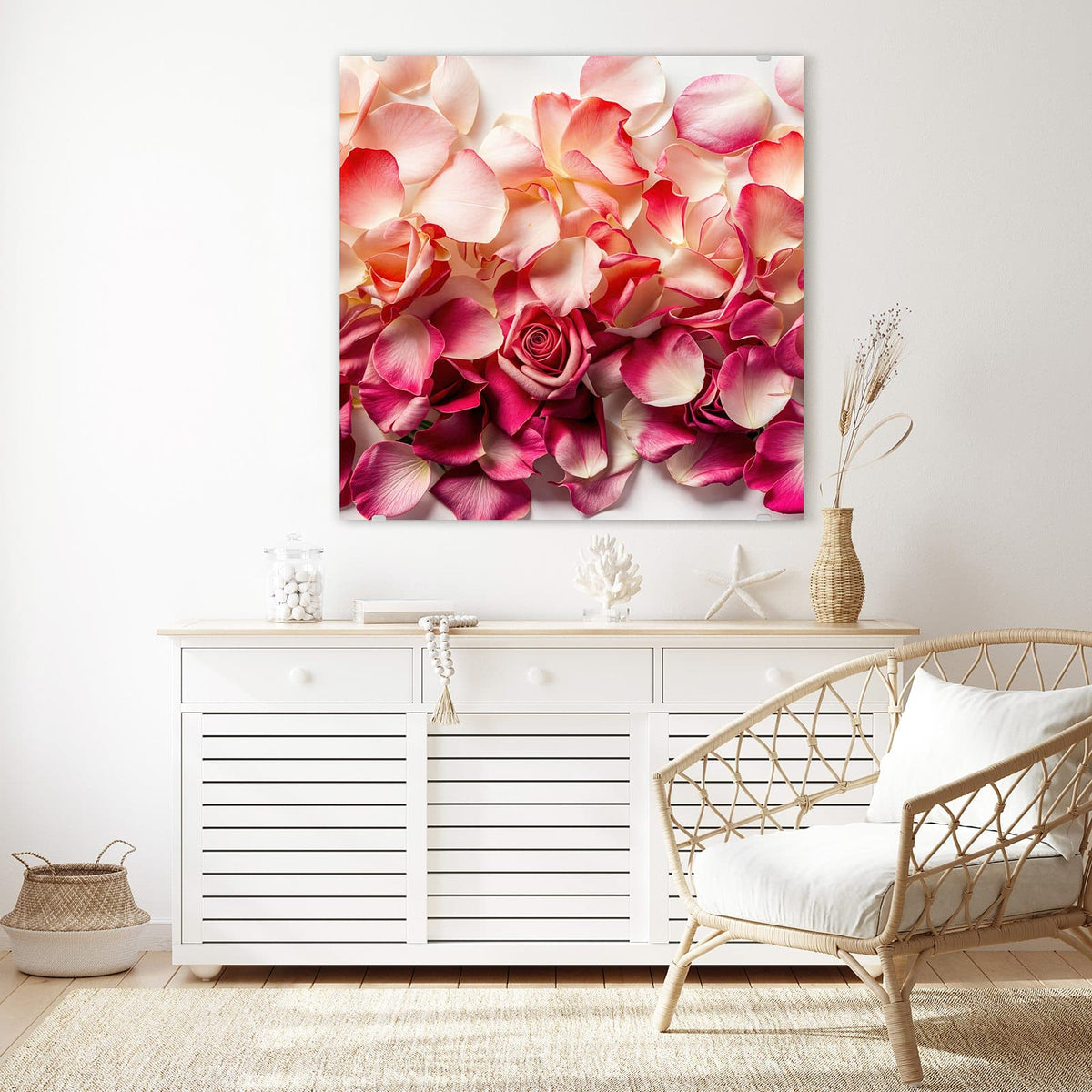 Echtglas, 4 mm – kein Acryl, keine Folie – Wandbild - Rosenblüten in Pink - Quadratisch