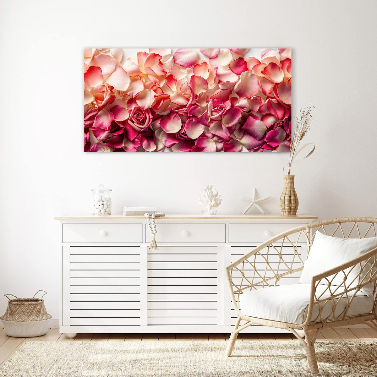 Echtglas, 4 mm – kein Acryl, keine Folie – Wandbild - Rosenblüten in Pink - Querformat