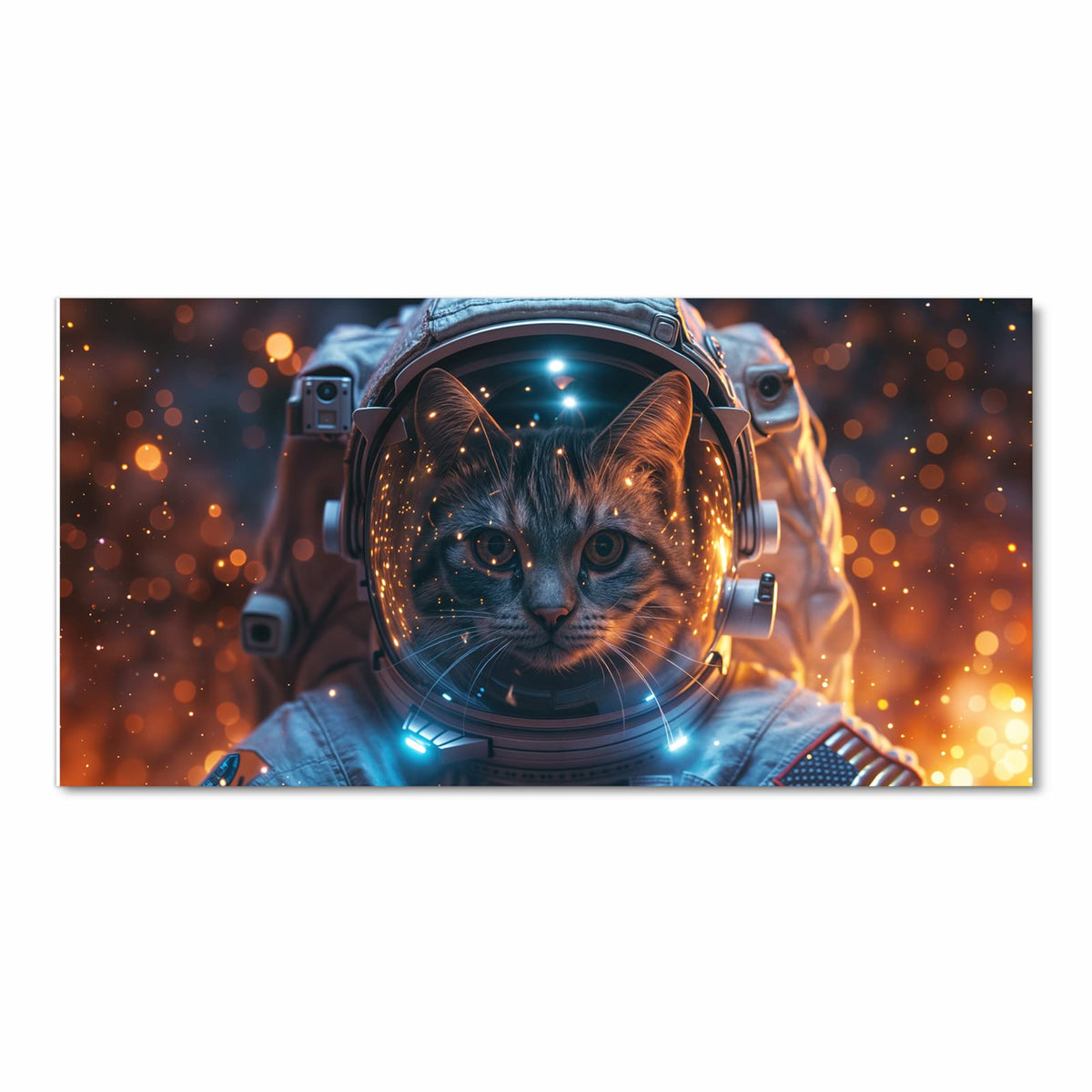 Feuchtigkeitsresistenter Küchenteppich mit Motiv Katze im Raumanzug in Frontansicht