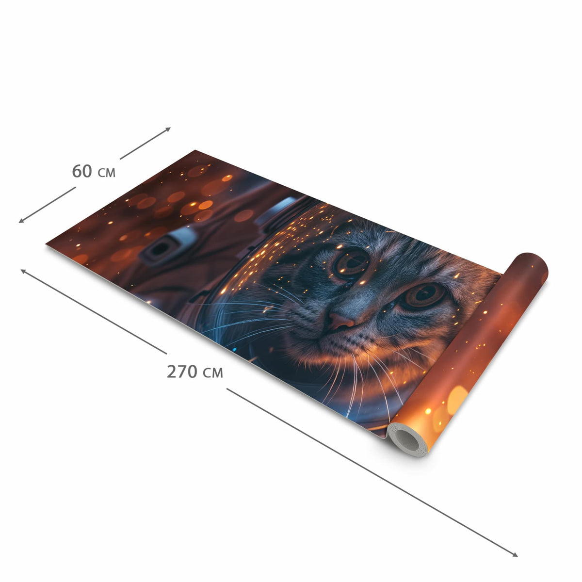 Formstabiler Küchenläufer mit Motiv Katze im Raumanzug in der Grösse 90x180 cm
