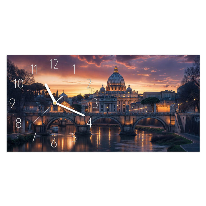 Wanduhr Abend in der Stadt aus Glas – Querformat 60 × 30 cm mit Ziffernblatt Elegant