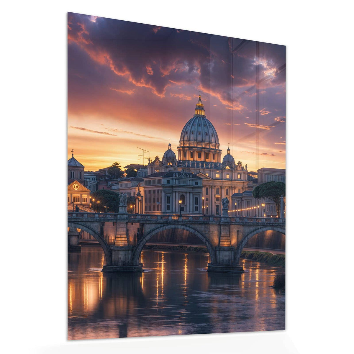 Echtglas, 4 mm – kein Acryl, keine Folie – Wandbild - Rom im Abendlicht - Hochformat