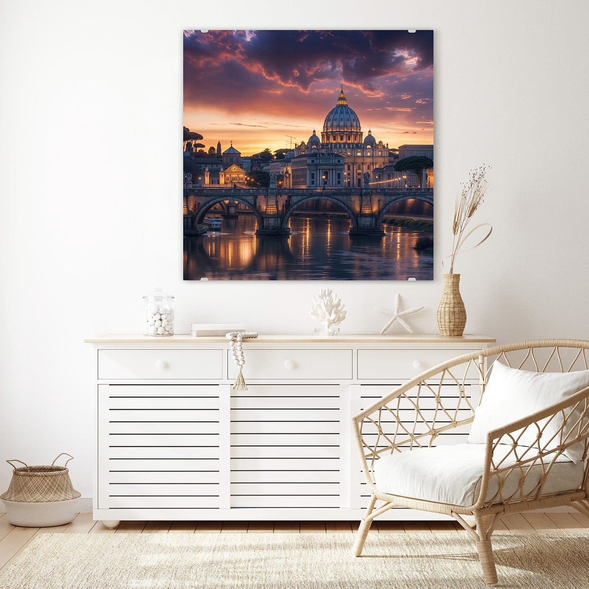Echtglas, 4 mm – kein Acryl, keine Folie – Wandbild - Rom im Abendlicht - Quadratisch