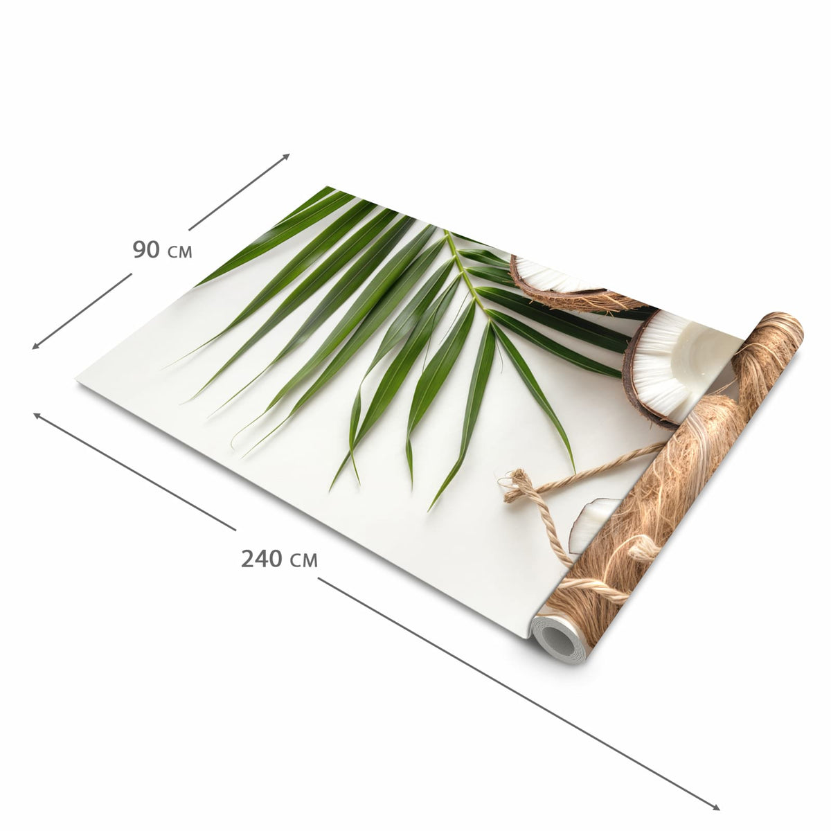 Geruchsneutraler rutschfester Küchenläufer mit Motiv Kokosnüsse und Blätter in der Größe 90x180 cm