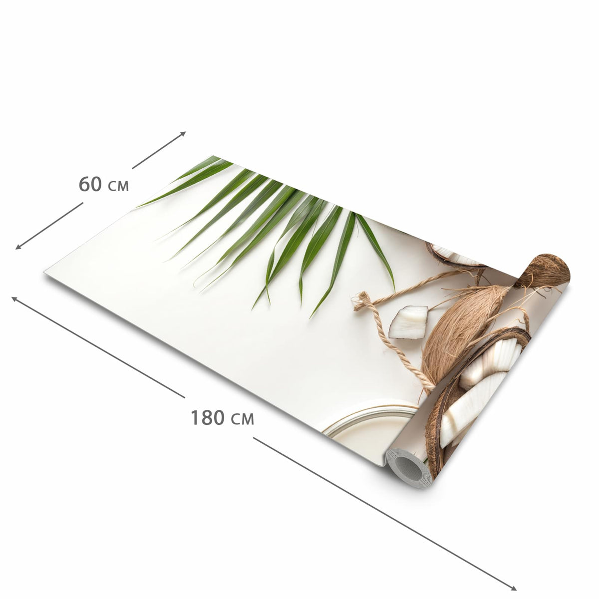 Formstabiler großer Küchenteppich mit Motiv Kokosnüsse und Blätter in der Größe 80x300 cm