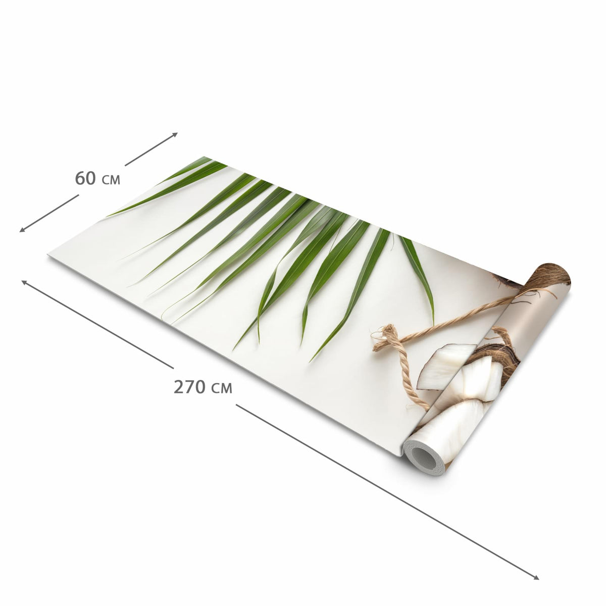 Zeitsparender waschbarer Küchenteppich mit Motiv Kokosnüsse und Blätter in der Grösse 80x300 cm