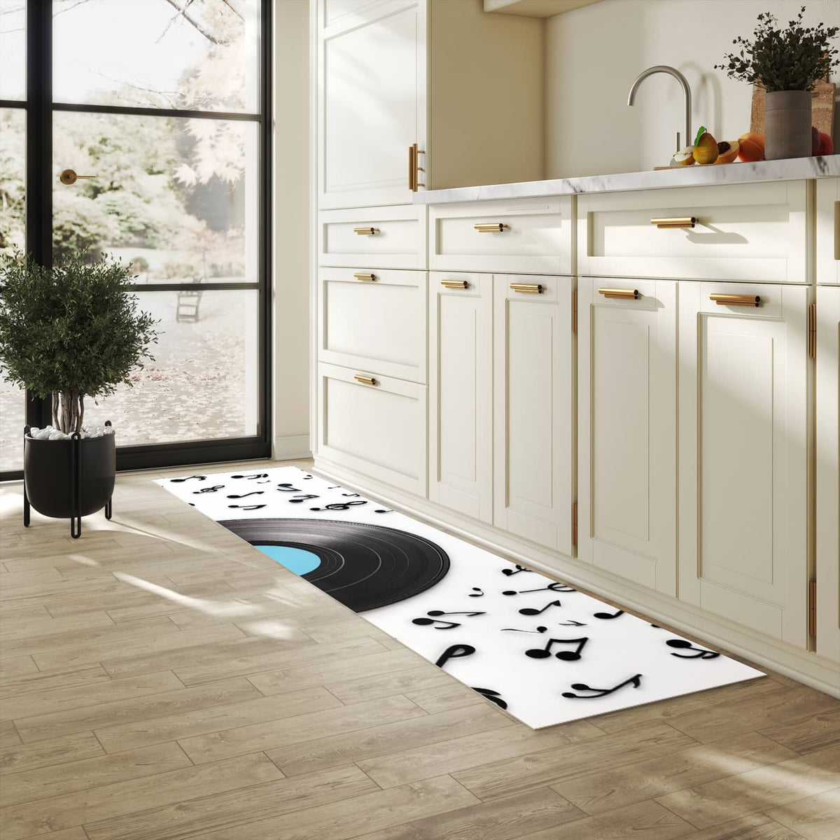 Farbbeständiger Küchenteppich mit Motiv Schallplatte Musik in heller Küche