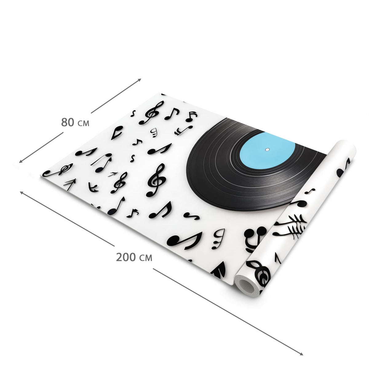 Waschbarer Bodenläufer Teppich mit Motiv Schallplatte Musik in der Grösse 80x300 cm