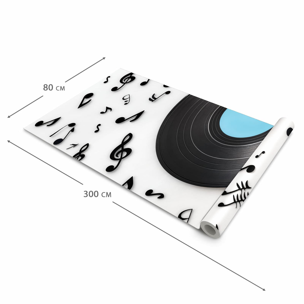 Feuchtigkeitsresistenter Küchenteppich mit Motiv Schallplatte Musik in der Grösse 80x300 cm