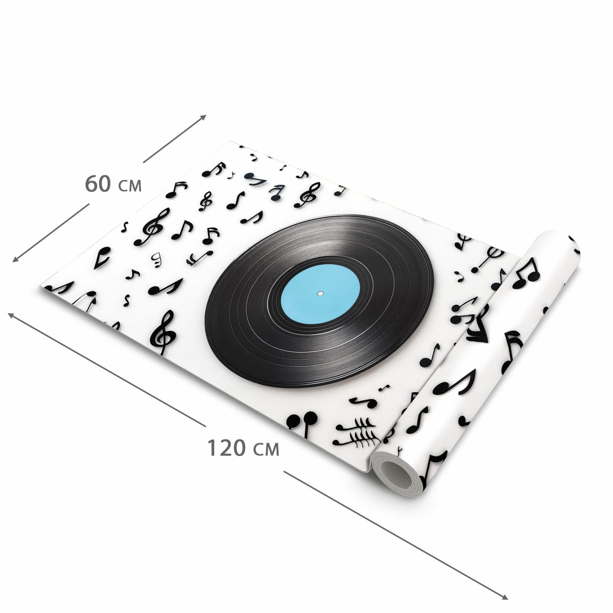 Pflegeleichter dünner Küchenteppich mit Motiv Schallplatte Musik in der Grösse 80x300 cm