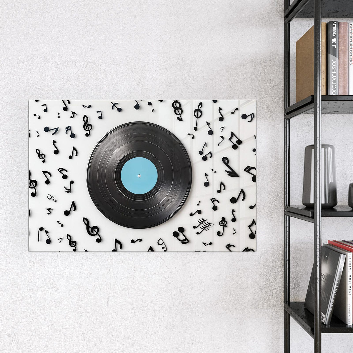 Magnettafel - Schallplatte mit Noten – Schallplatte umgeben von Musiknoten