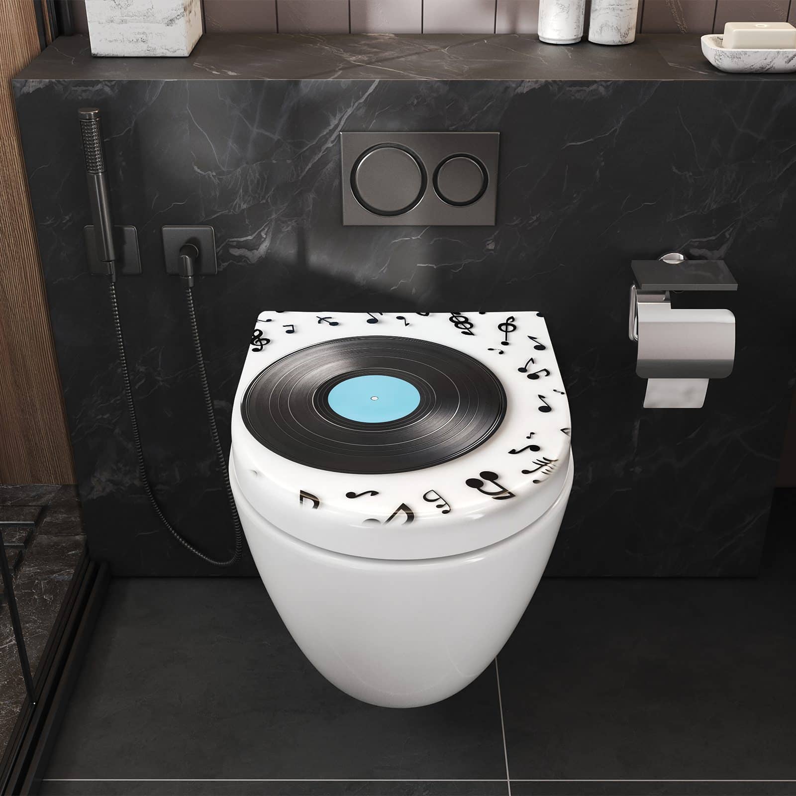 WC-Sitz mit Absenkautomatik Schallplatte Musik