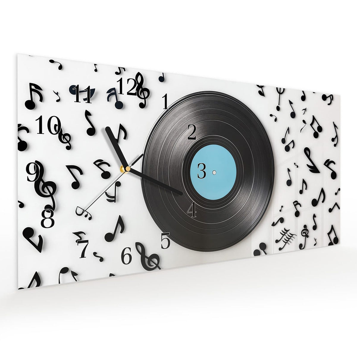 Vormontiert – mit Schwebeeffekt – Wanduhr Schallplatte Musik aus Glas – Querformat 60 × 30 cm