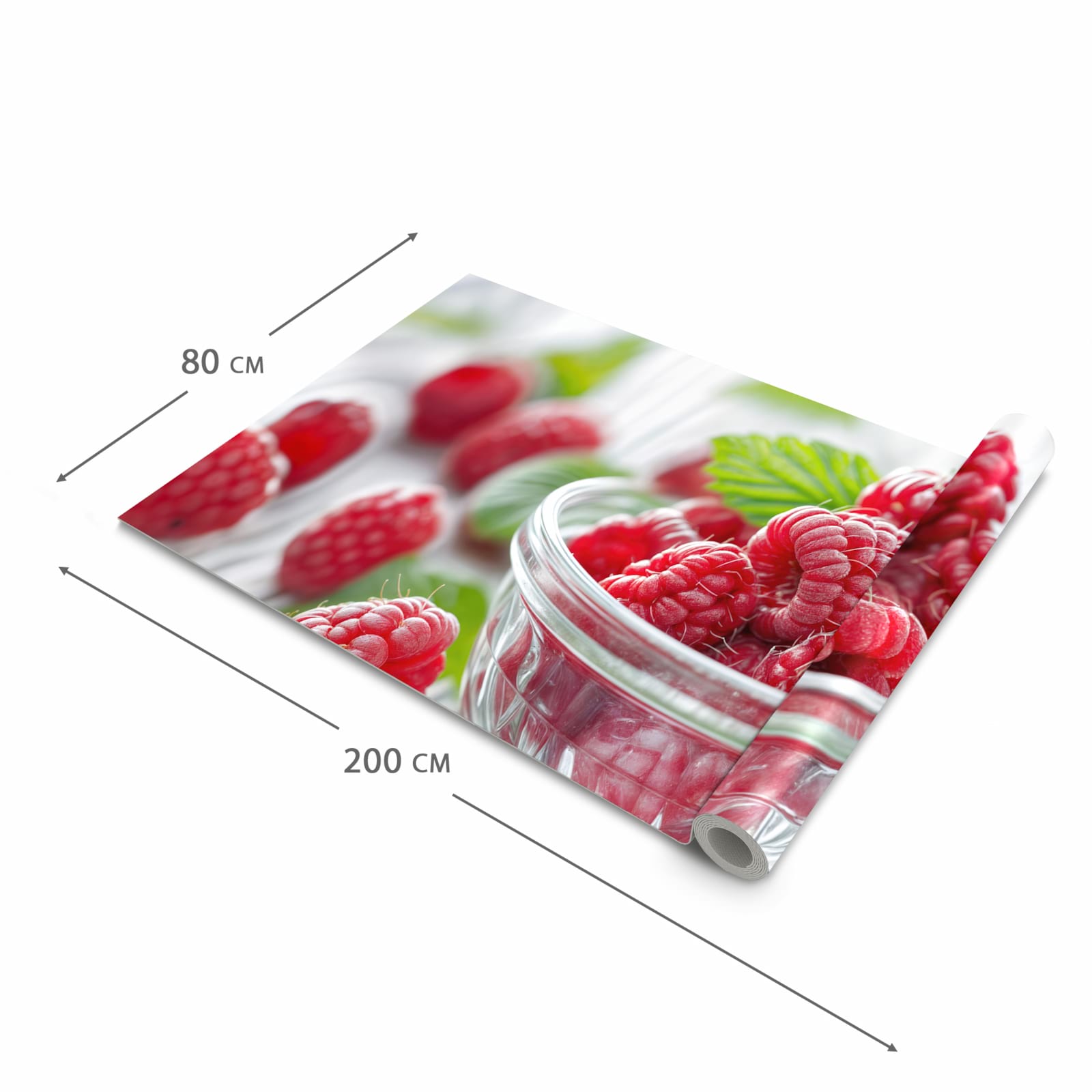 Wasserabweisender Teppichläufer für die Küche mit Motiv Frische Himbeeren in der Grösse 80x300 cm