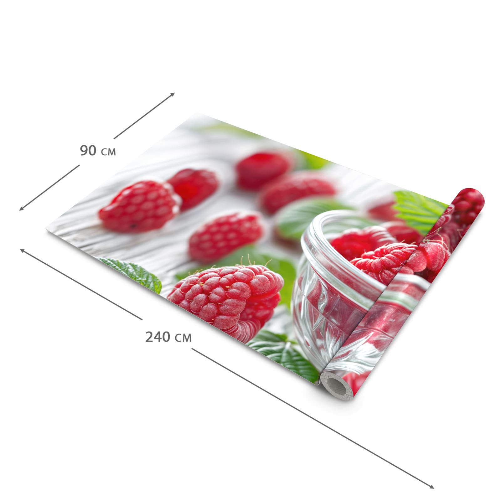 Flacher rutschfester Läufer mit Motiv Frische Himbeeren in der Grösse 80x300 cm