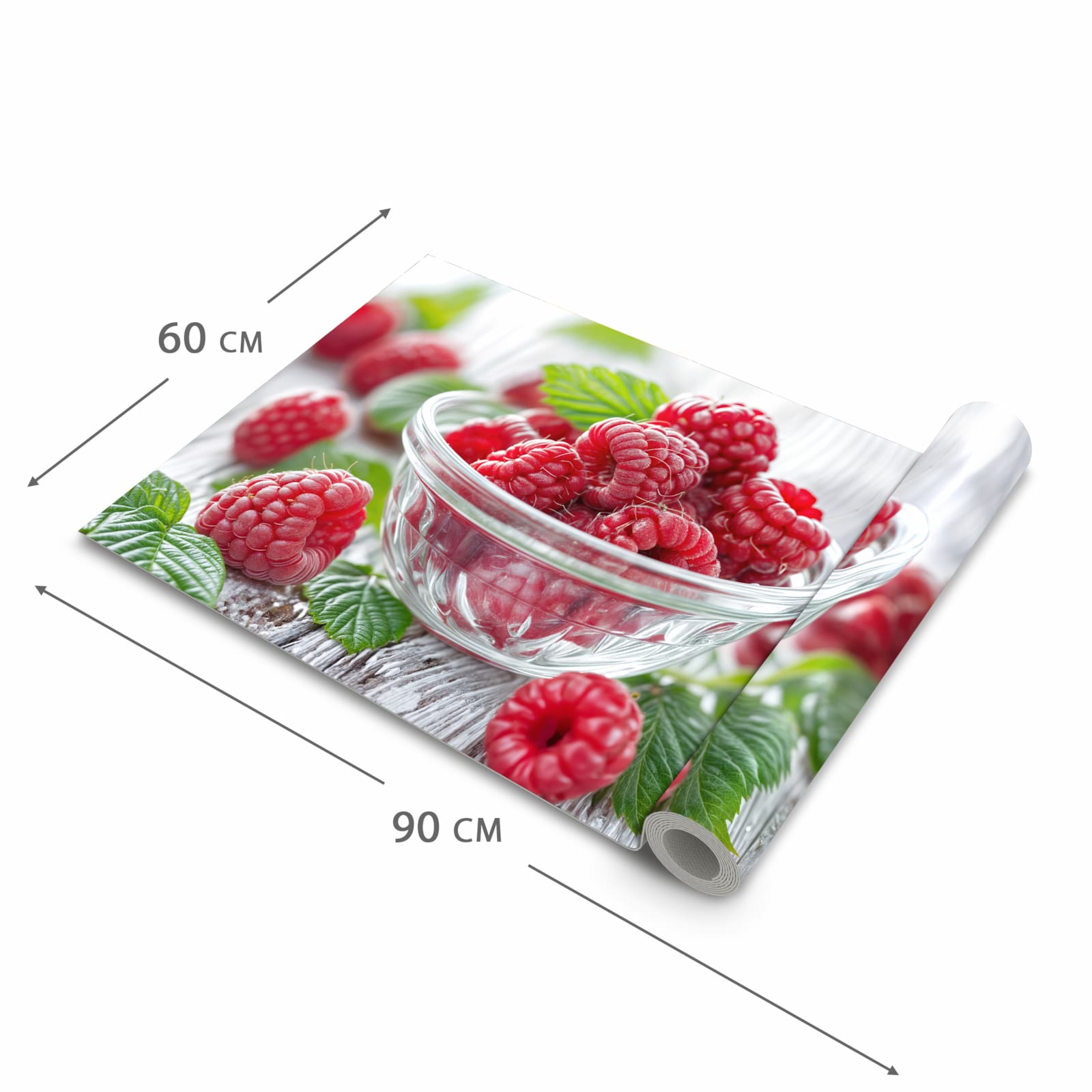 Komfortabler Küchenteppich mit Motiv Frische Himbeeren in der Grösse 80x300 cm