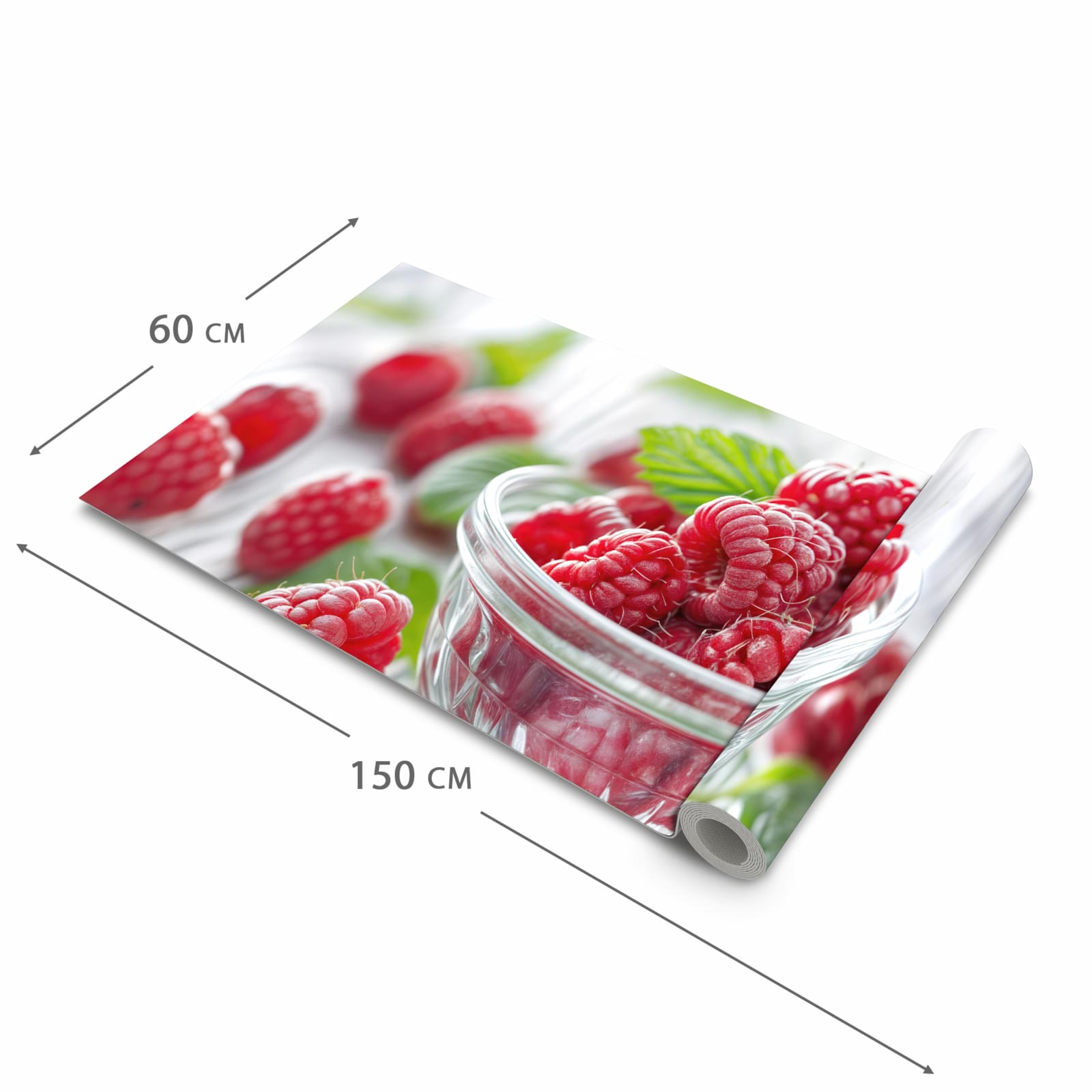 Küchenteppich mit Motiv Frische Himbeeren in der Grösse 80x300 cm für sichere Aufbewahrung
