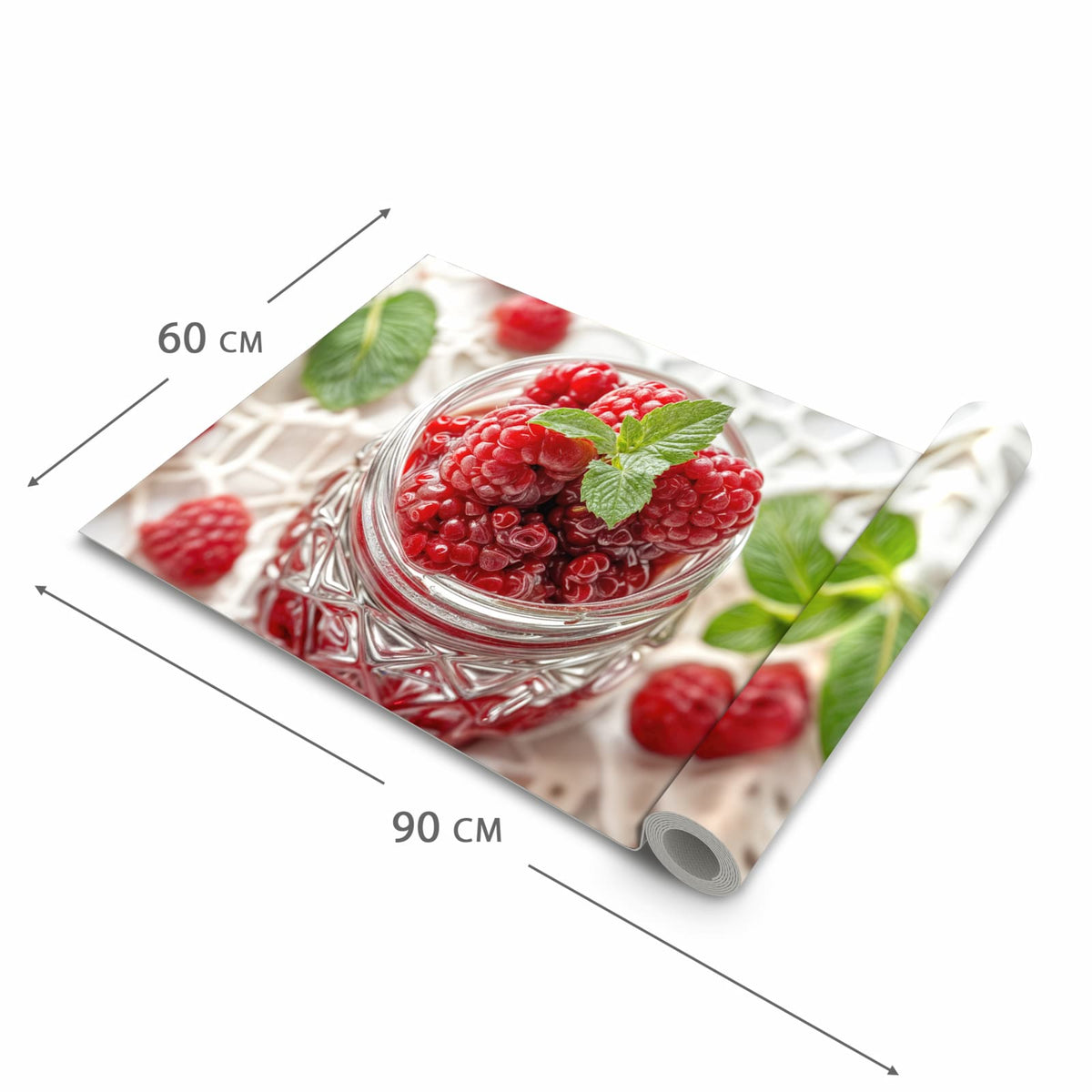 Langlebiger Teppich für Küche mit Motiv Himbeerglas in der Grösse 80x280 cm