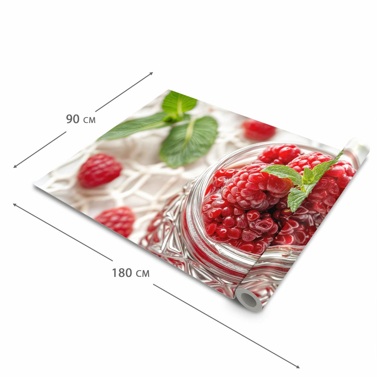 Bodenschonender Küchenteppich mit Motiv Himbeerglas in der Grösse 80x280 cm