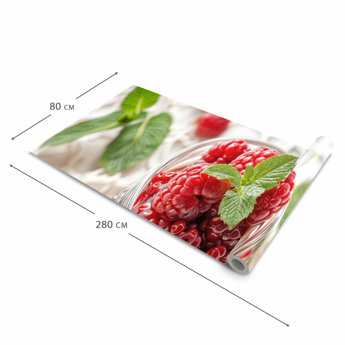 Bodenschonender Küchenteppich mit Motiv Himbeerglas in der Grösse 80x280 cm