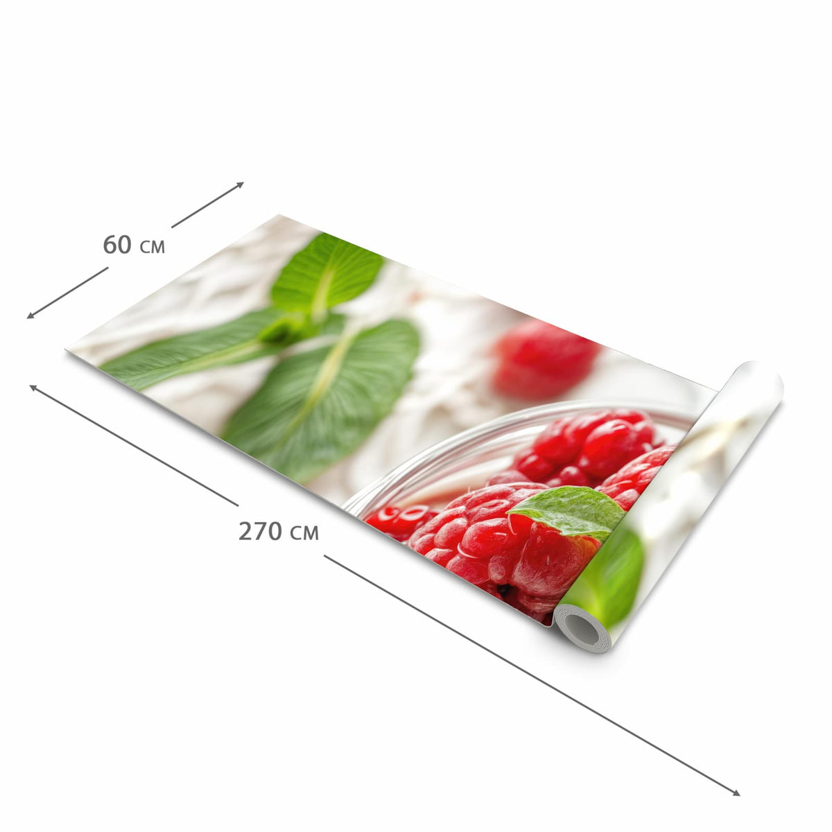 Strapazierfähiger Küchenläufer mit Motiv Himbeerglas in der Grösse 80x280 cm