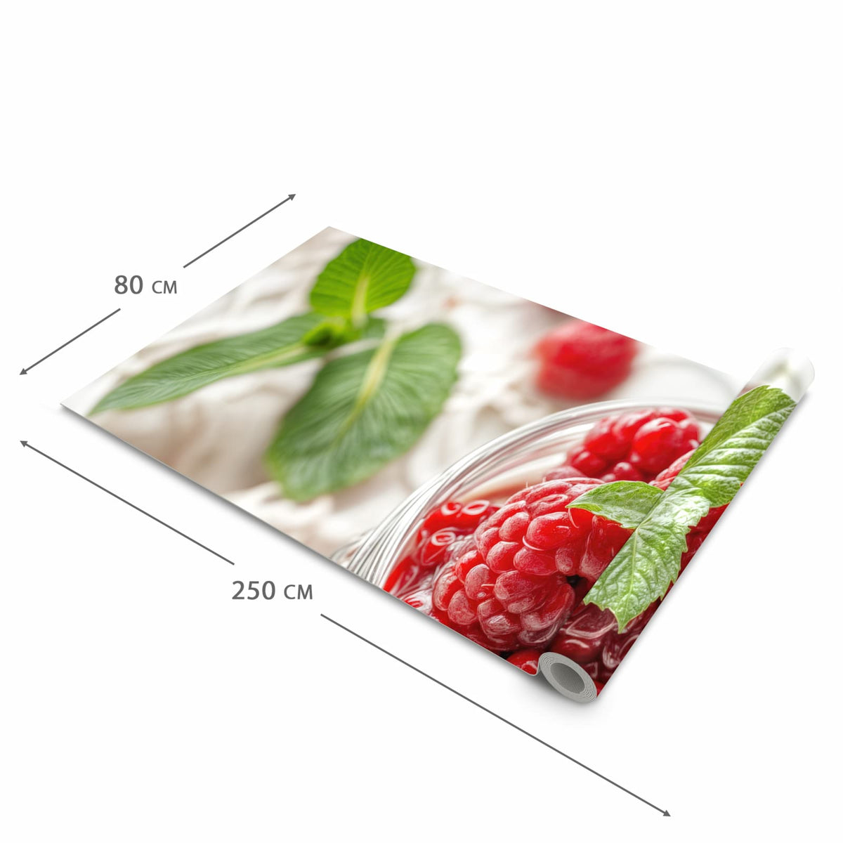 Feuchtigkeitsresistenter Teppich für die Küche mit Motiv Himbeerglas in der Grösse 80x280 cm