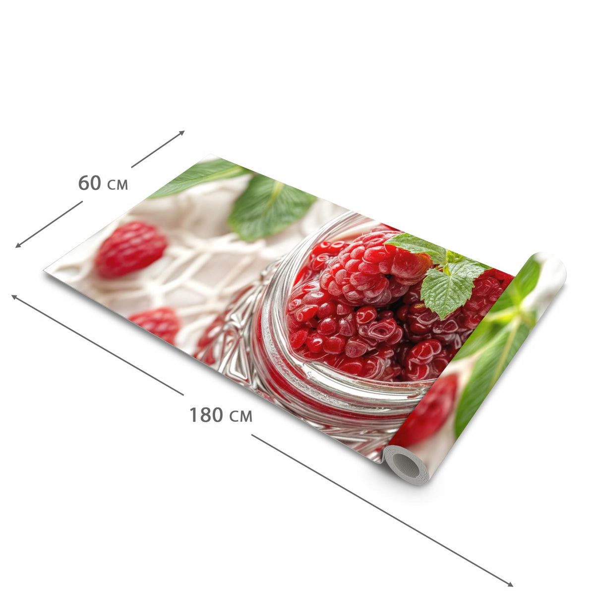 Abwaschbarer Küchenläufer mit Motiv Himbeerglas in der Größe 80x280 cm für angenehme Haptik