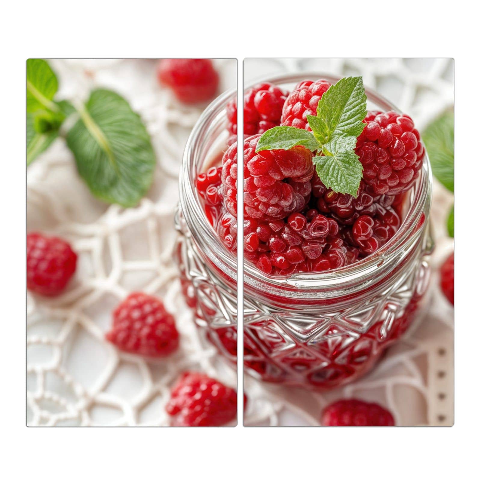 2-teilige Herdabdeckung für Induktionsfeld mit Glas mit Himbeeren-Motiv in der Frontansicht #grösse_2-Teilig (60x52cm)
