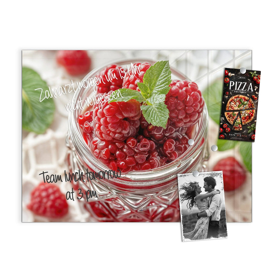 Maße Magnettafel - Glas mit Himbeeren